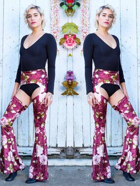 Flower Velvet Vaquera Chaps. - Warrior Within Designs